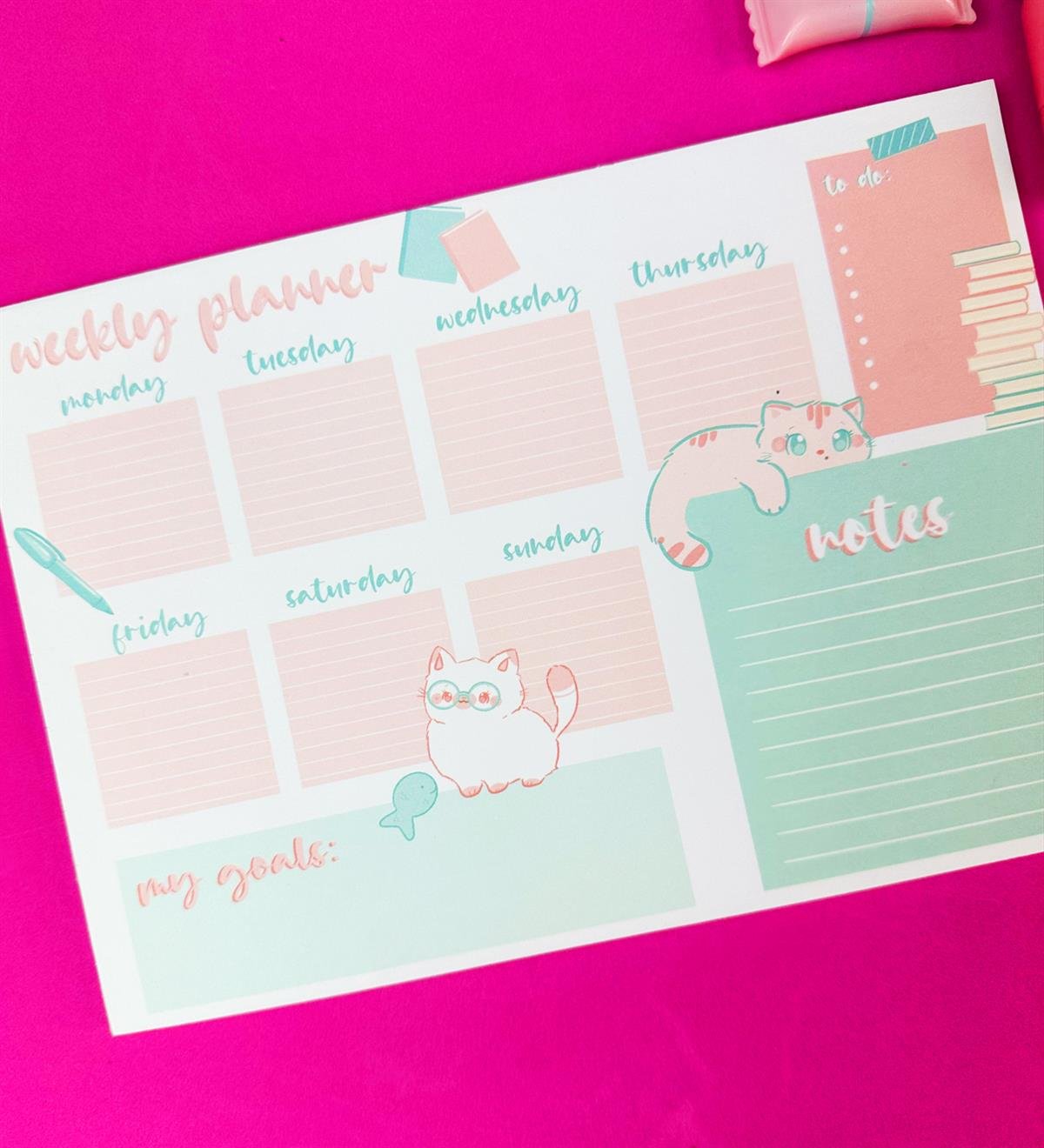 Kedi Tasarımlı Klavye Önü Haftalık PlanlayıcıgiftmodaBAM-1031-15	