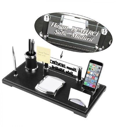 Siyah Kabartma Yazılı Vip Ofis Masa Üstü İsimliği Seti