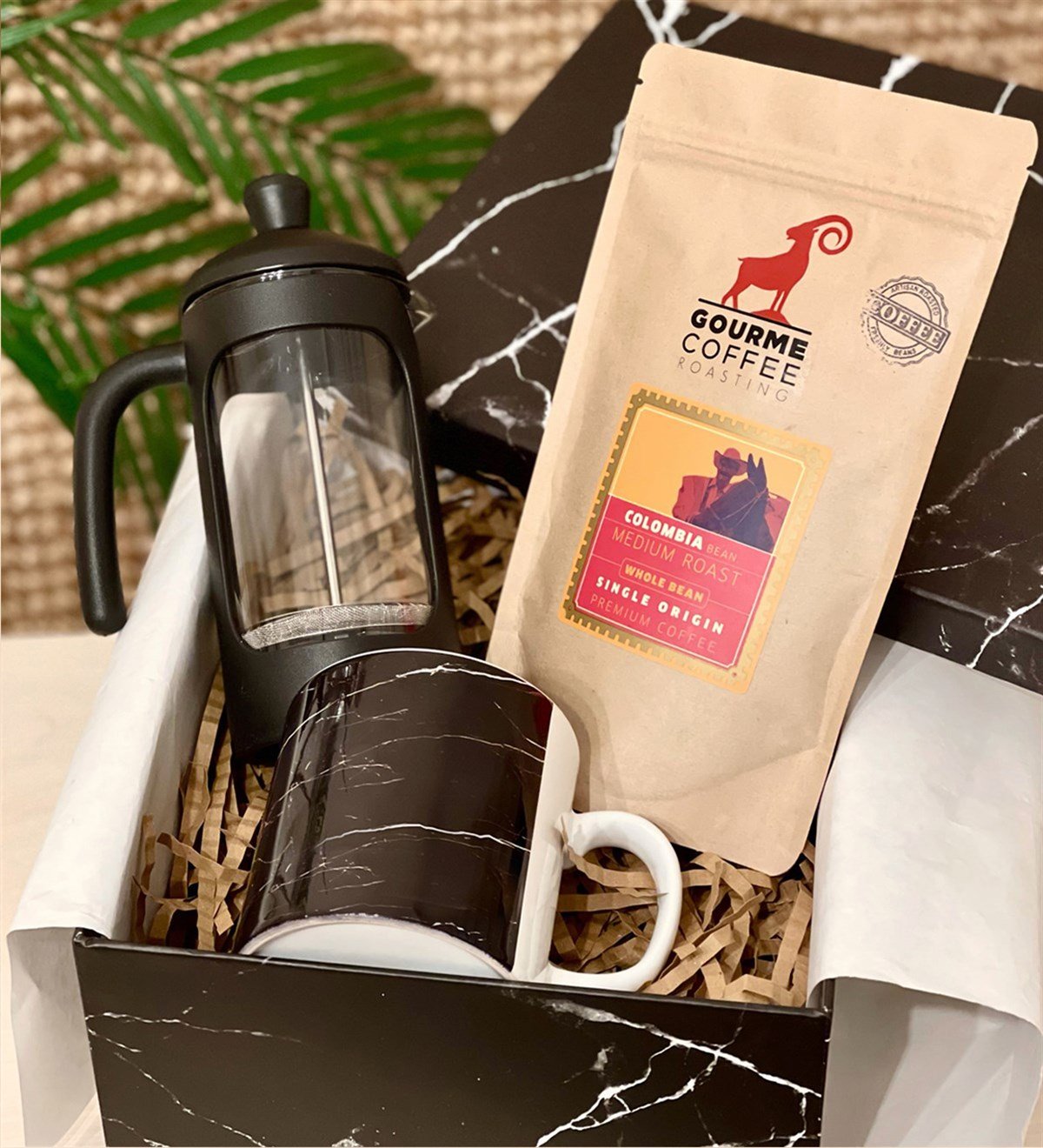 Siyah Mermer French Press & Filtre Kahveli Sevgiliye Hediye SetiGiftmodaGmhs100256