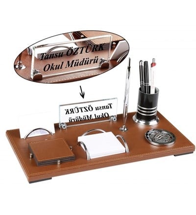 Taba Renk Deri Vip Ofis Masa Üstü İsimlik Seti