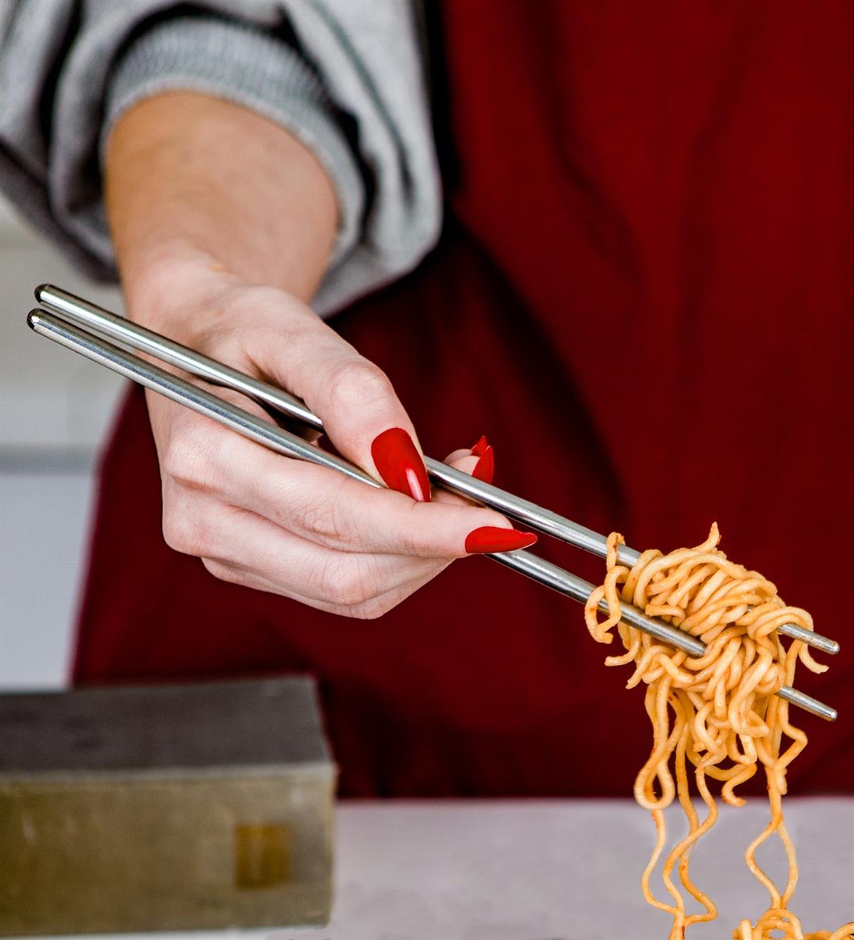 Metal Chopstick Ve Noodle Makarna Tabağı SetgiftmodaGmtbk000003