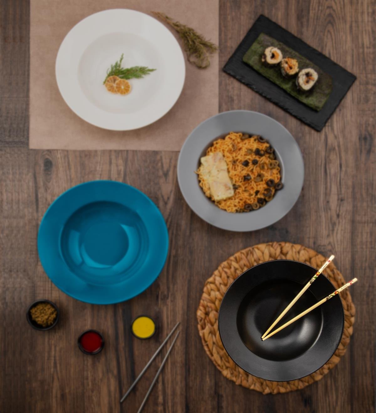 Ahşap Chopstick Ve Noodle Makarna Tabağı SetgiftmodaGmtbk000002