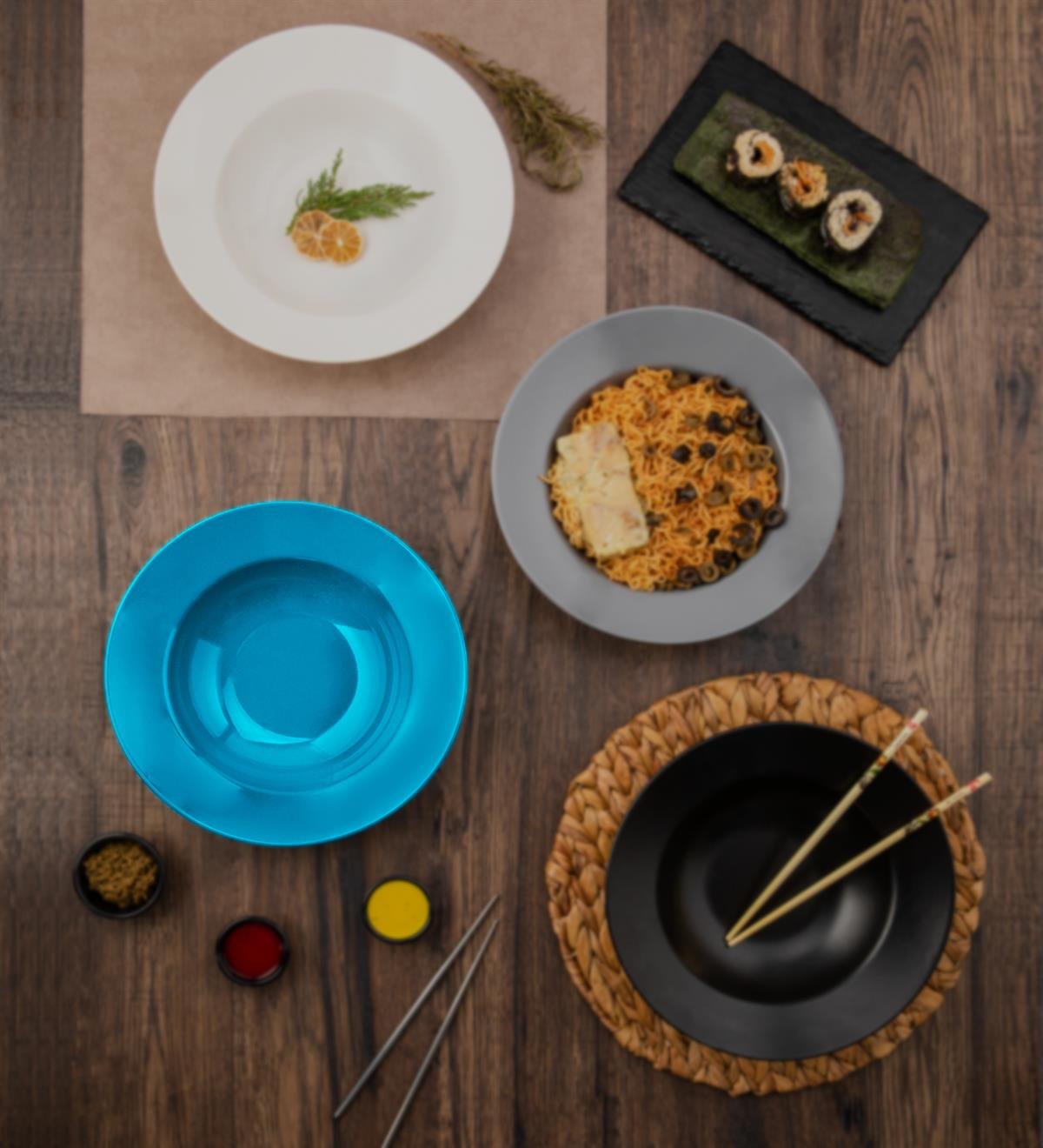 Renkli Öğrenme Aparatlı Chopstick Ve Noodle Makarna Tabağı SetgiftmodaGmtbk000001