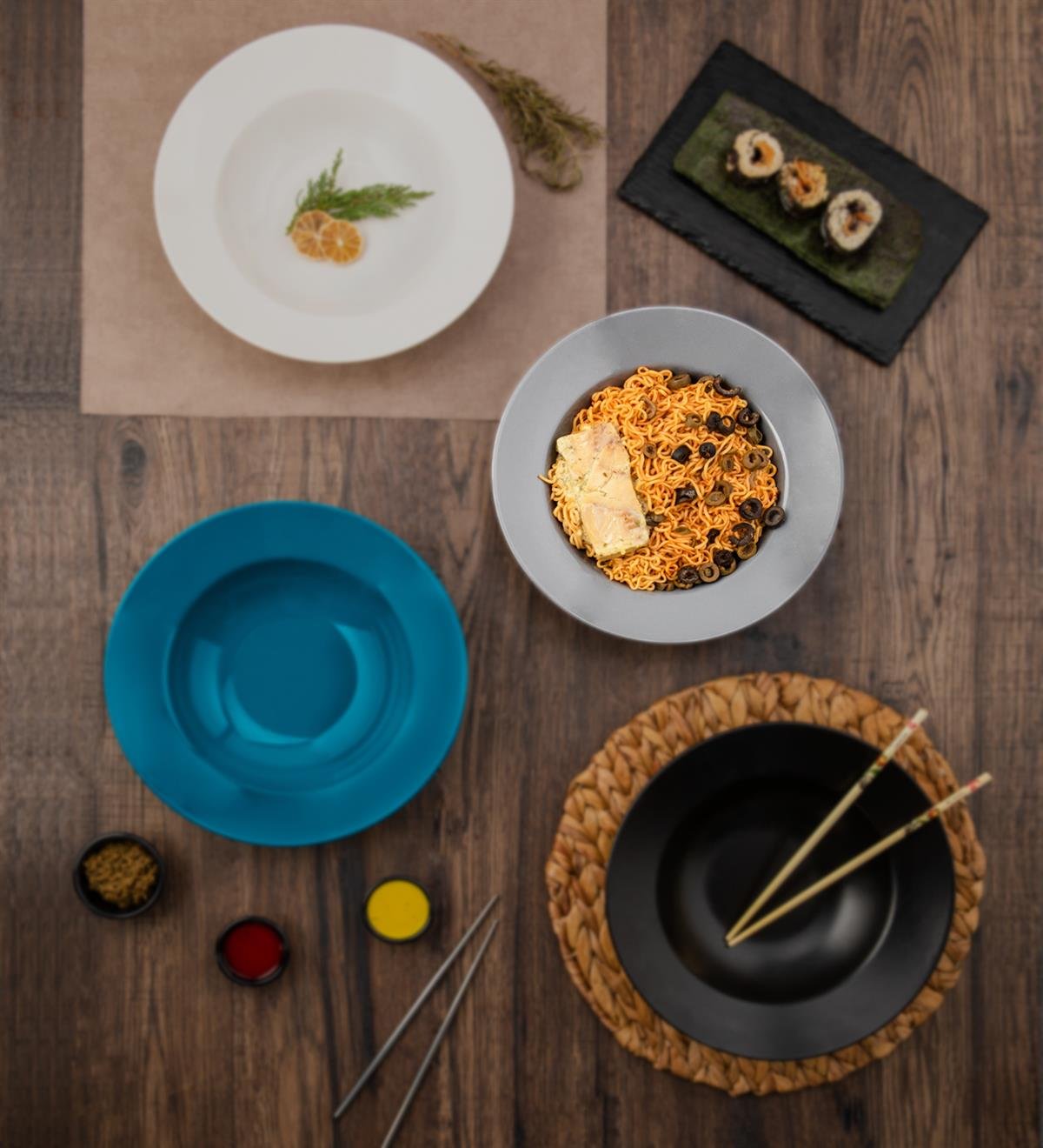 Renkli Öğrenme Aparatlı Chopstick Ve Noodle Makarna Tabağı SetgiftmodaGmtbk000001