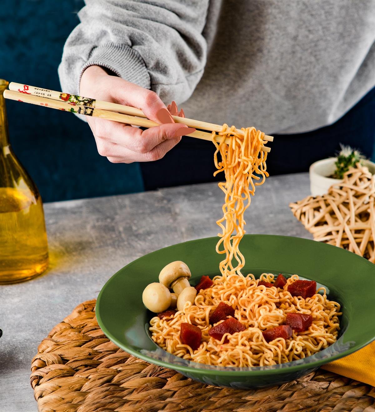 Ahşap Chopstick Ve Noodle Makarna Tabağı SetgiftmodaGmtbk000002