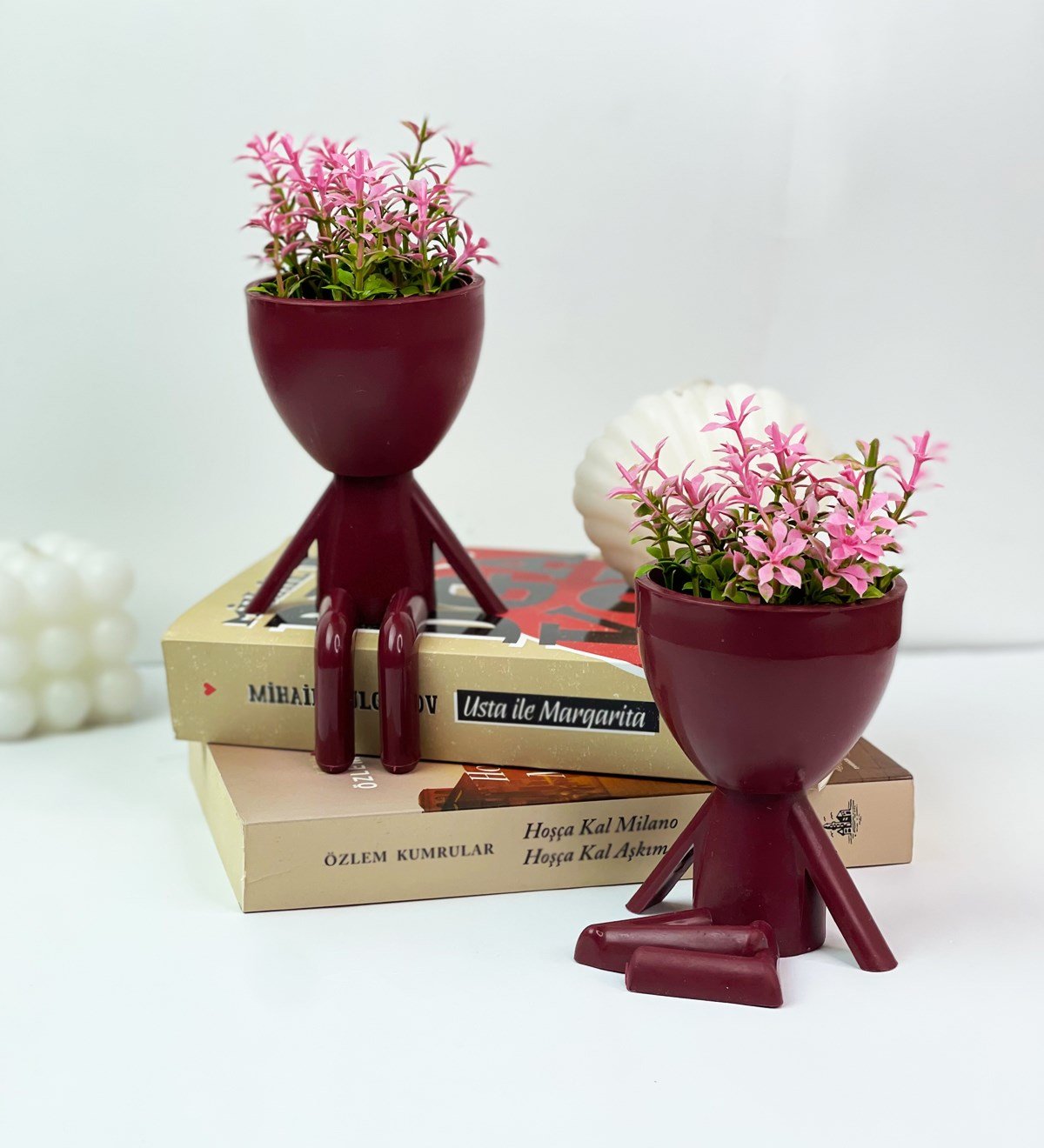 2'li Oturan Figür Saksıda Yapay ÇiçekgiftmodaGmc10002-Oturan