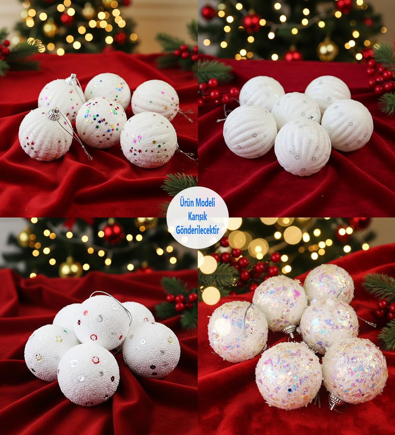 Beyaz Yılbaşı Ağaç Süsü Top Seti – 6 AdetgiftmodaBM-1768	