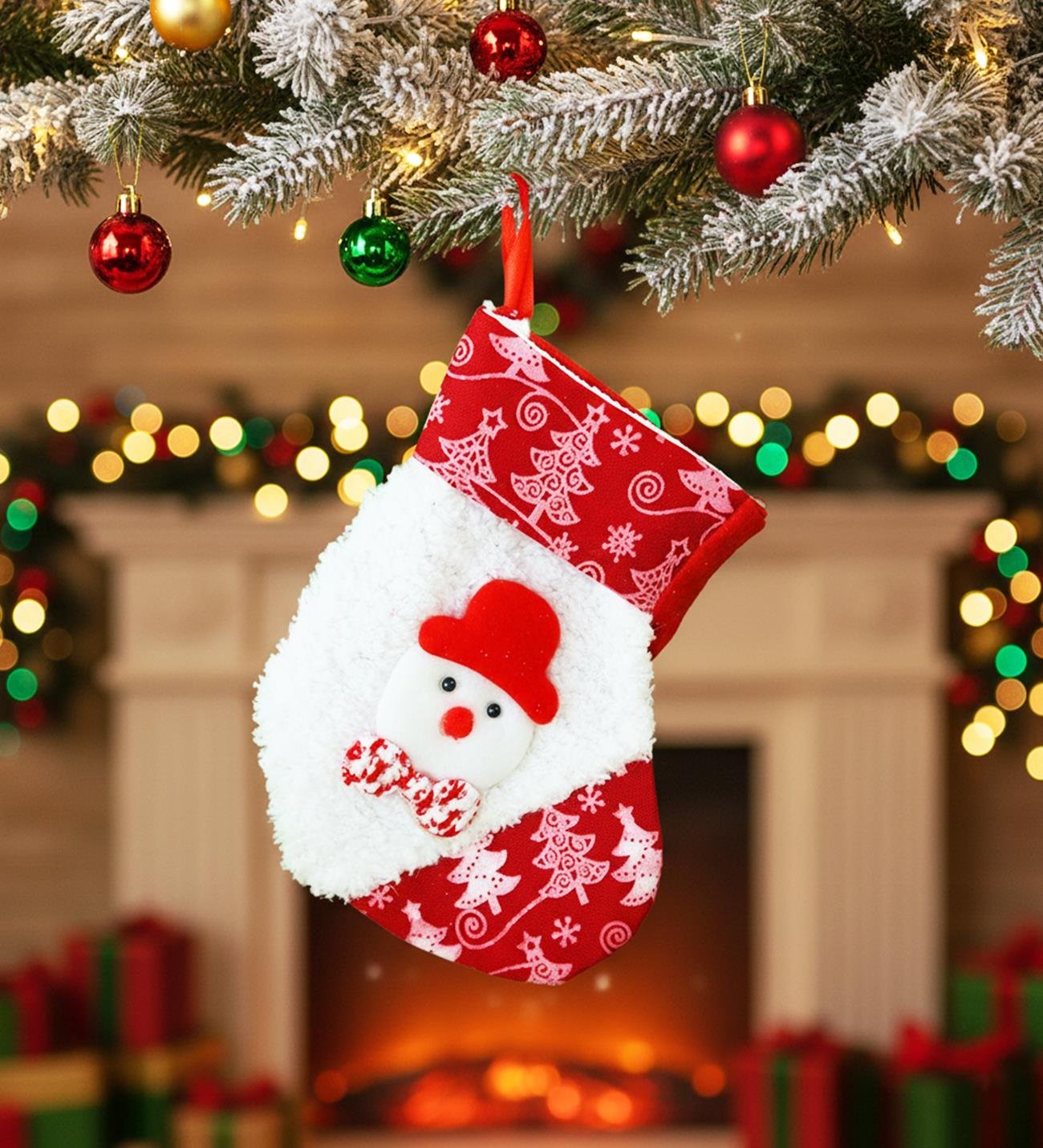 Yılbaşı Desenli Kırmızı Çorap Yılbaşı SüsügiftmodaBM-1740