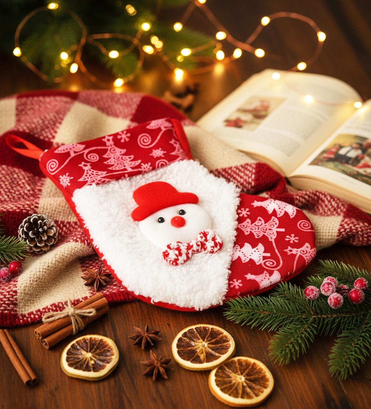 Yılbaşı Desenli Kırmızı Çorap Yılbaşı SüsügiftmodaBM-1740