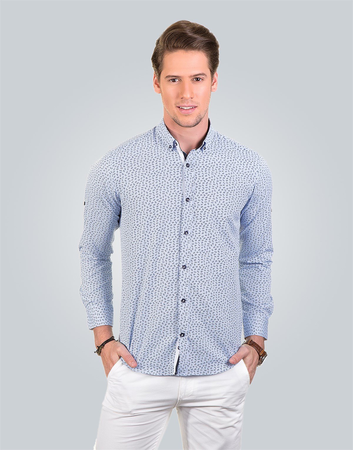 SLIM FIT LONG SLV OLD   GÖMLEK SLIM FIT PRINTED - SIMPLE