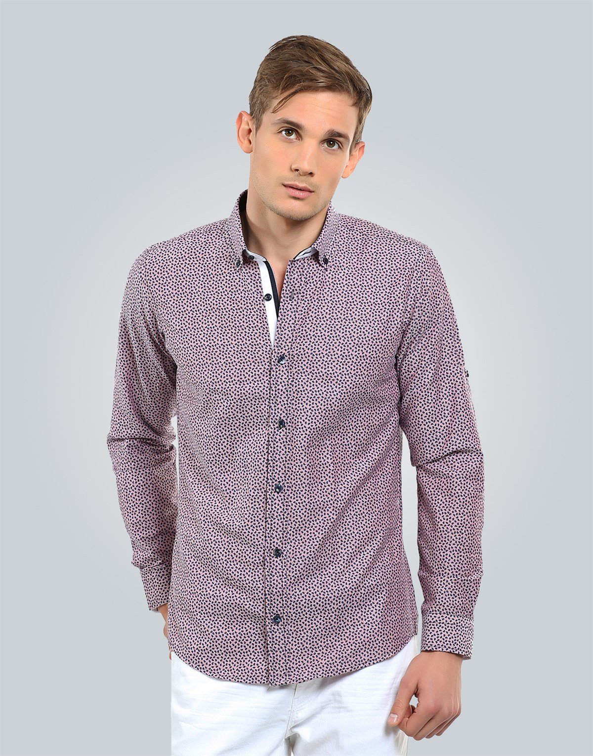 SLIM FIT LONG SLV OLD   GÖMLEK SLIM FIT PRINTED - SIMPLE