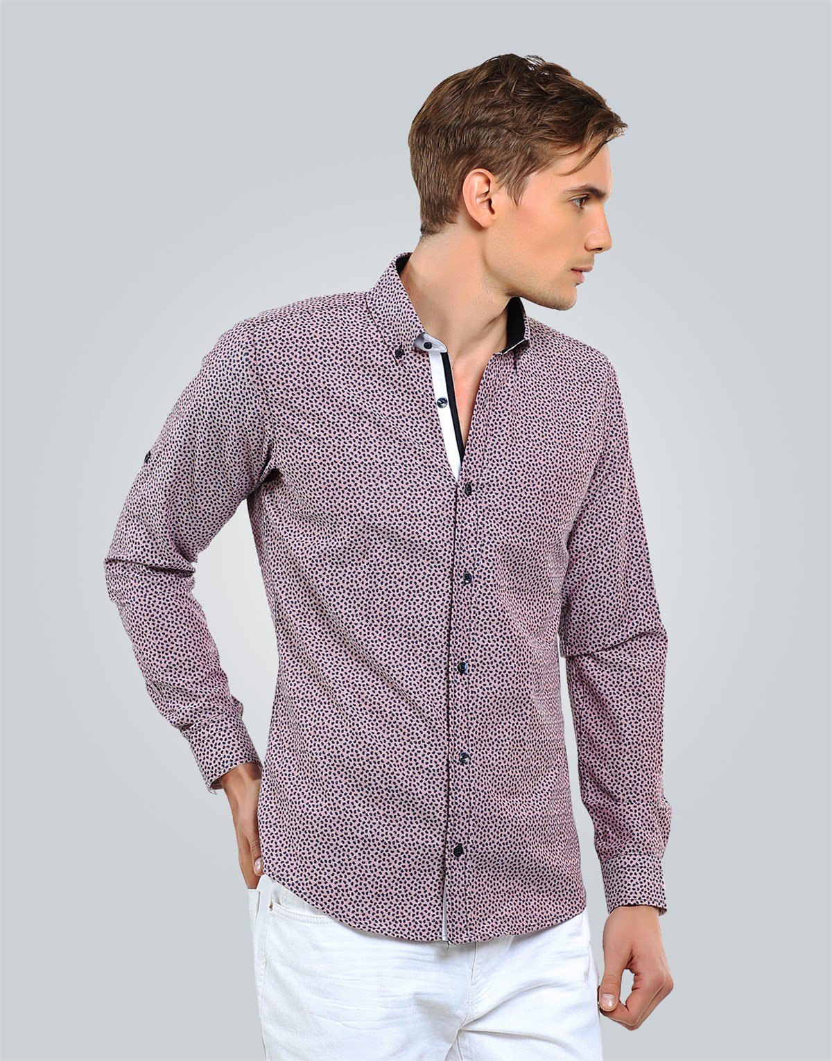 SLIM FIT LONG SLV OLD   GÖMLEK SLIM FIT PRINTED - SIMPLE