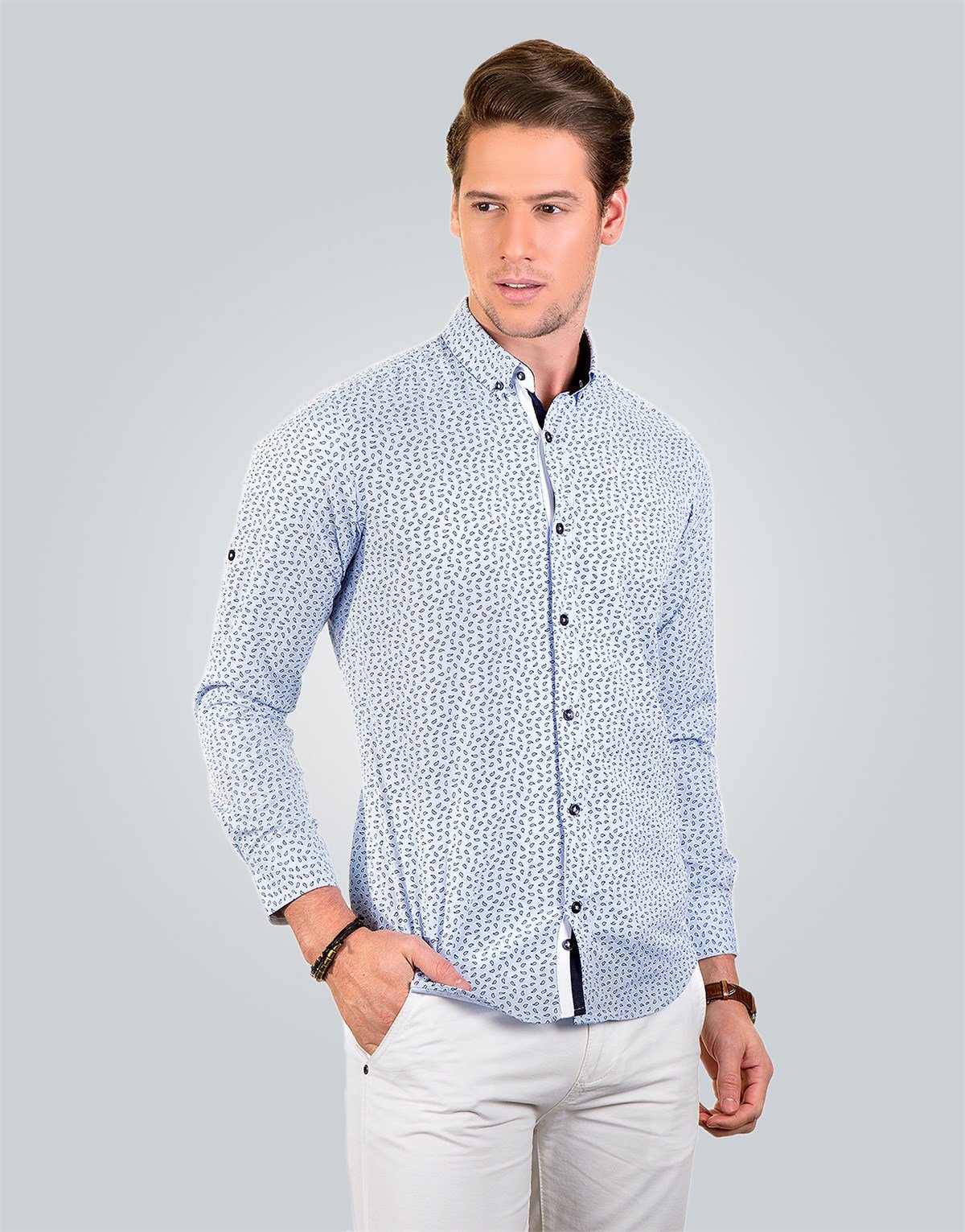 SLIM FIT LONG SLV OLD   GÖMLEK SLIM FIT PRINTED - SIMPLE
