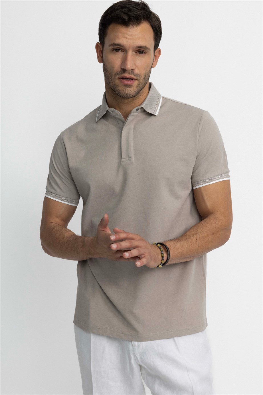 Erkek Polo Yaka Klasik Fit Gizli Düğme Pamuklu Tişört
