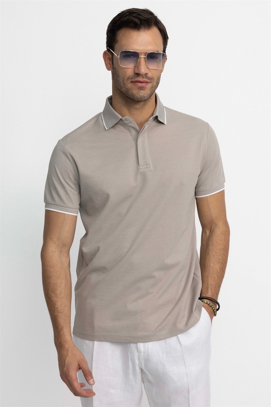 Erkek Polo Yaka Klasik Fit Gizli Düğme Pamuklu Tişört