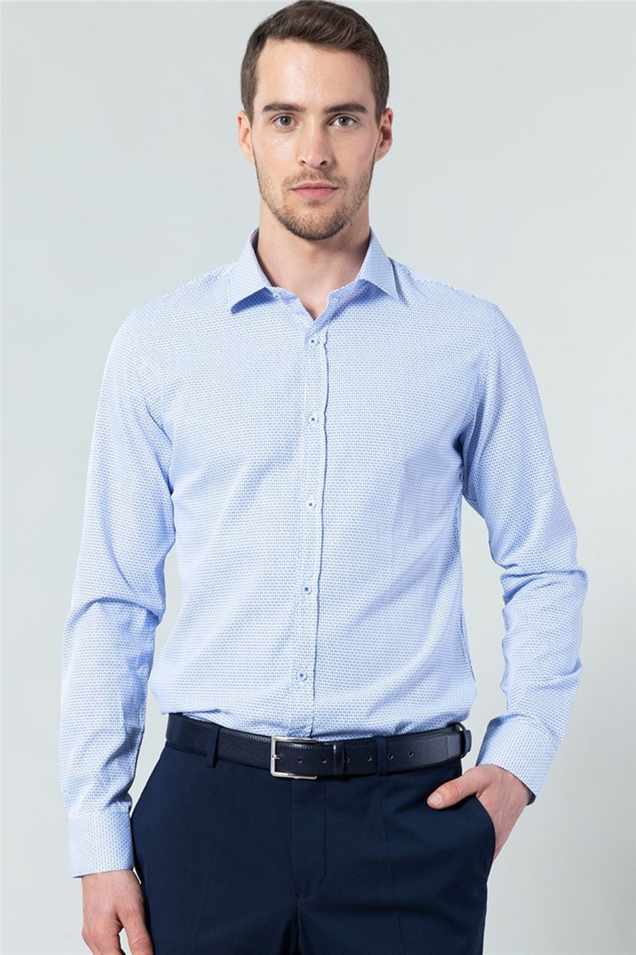 Slim Fit Dar Kesim Desenli Erkek Gömlek
