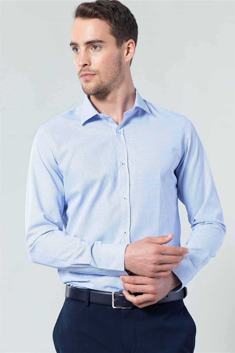 Slim Fit Dar Kesim Desenli Erkek Gömlek