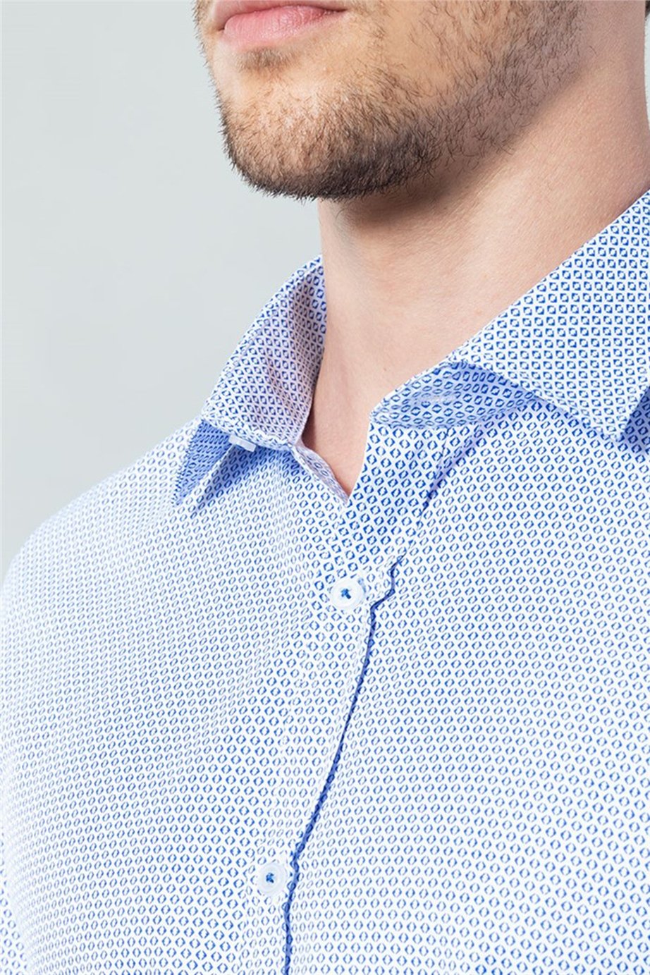 Slim Fit Dar Kesim Desenli Erkek Gömlek