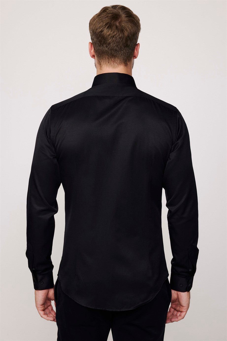 Slim Fit Pamuklu Düz Erkek Siyah Gömlek