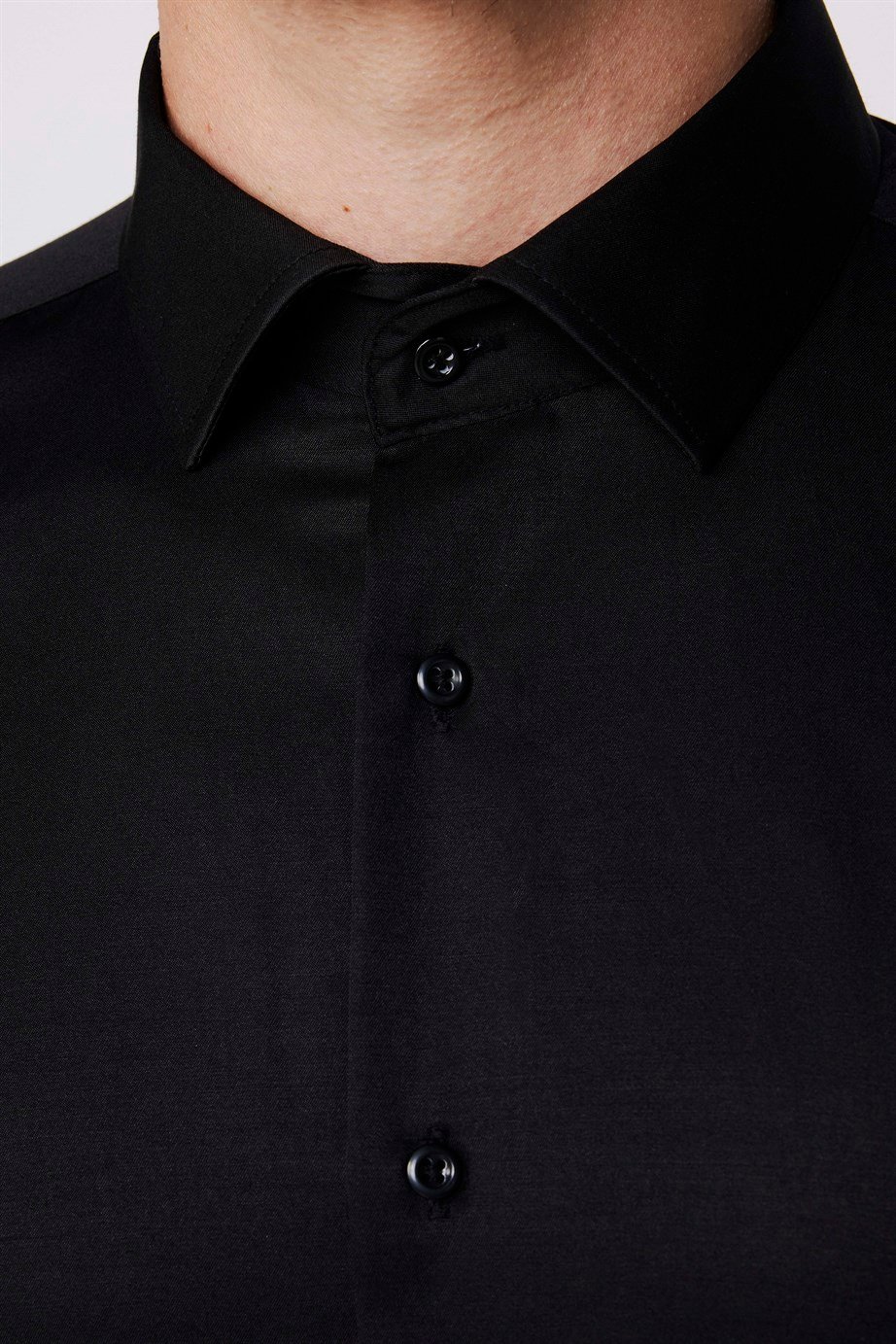 Slim Fit Pamuklu Düz Erkek Siyah Gömlek