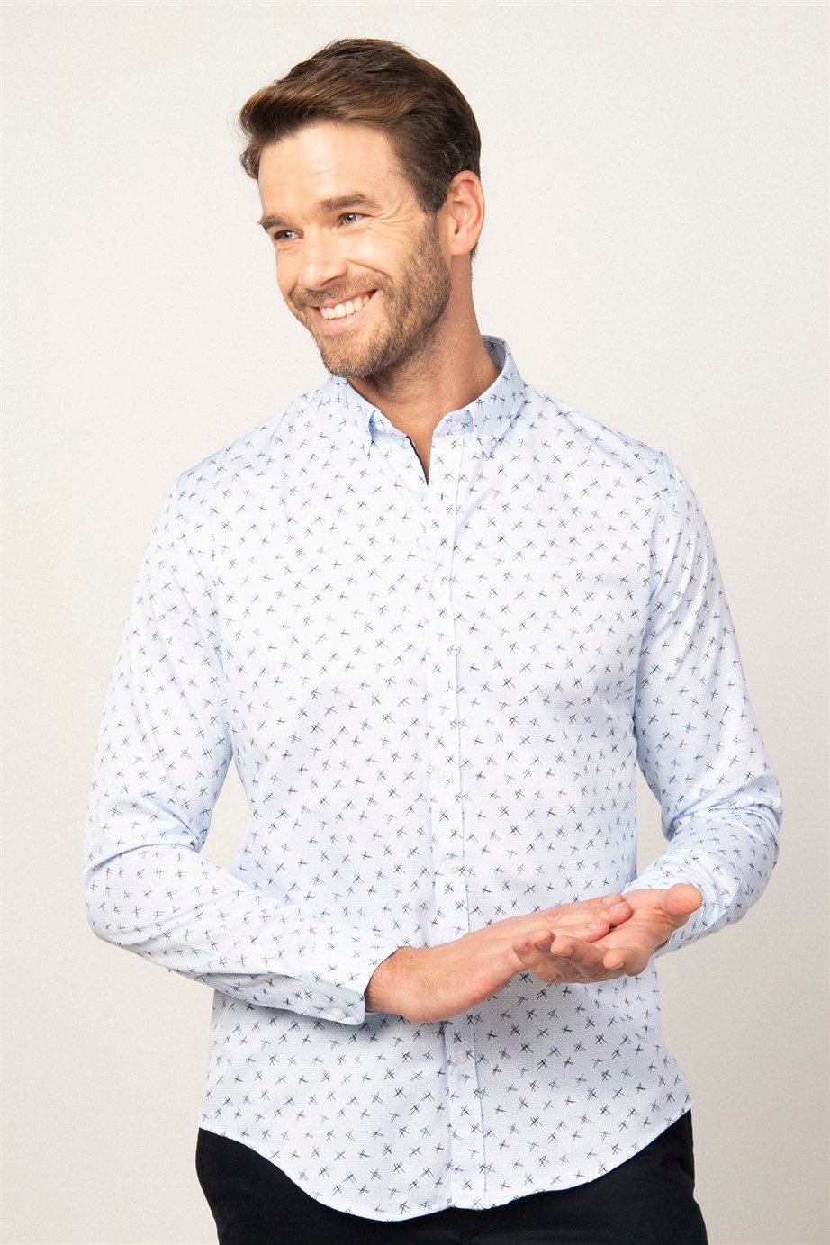 Slim Fit Dar Kesim Desenli Spor Erkek Gömlek