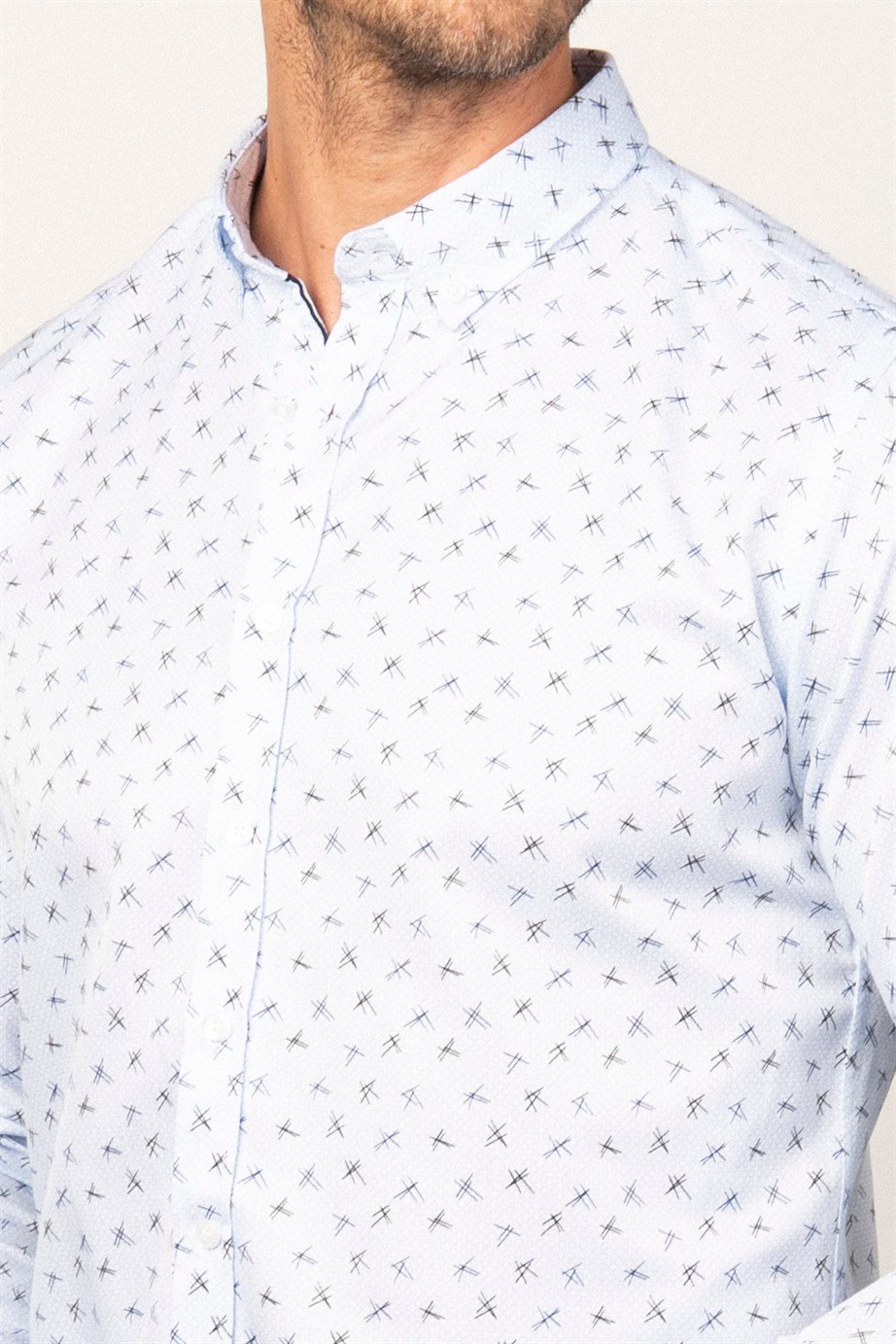 Slim Fit Dar Kesim Desenli Spor Erkek Gömlek