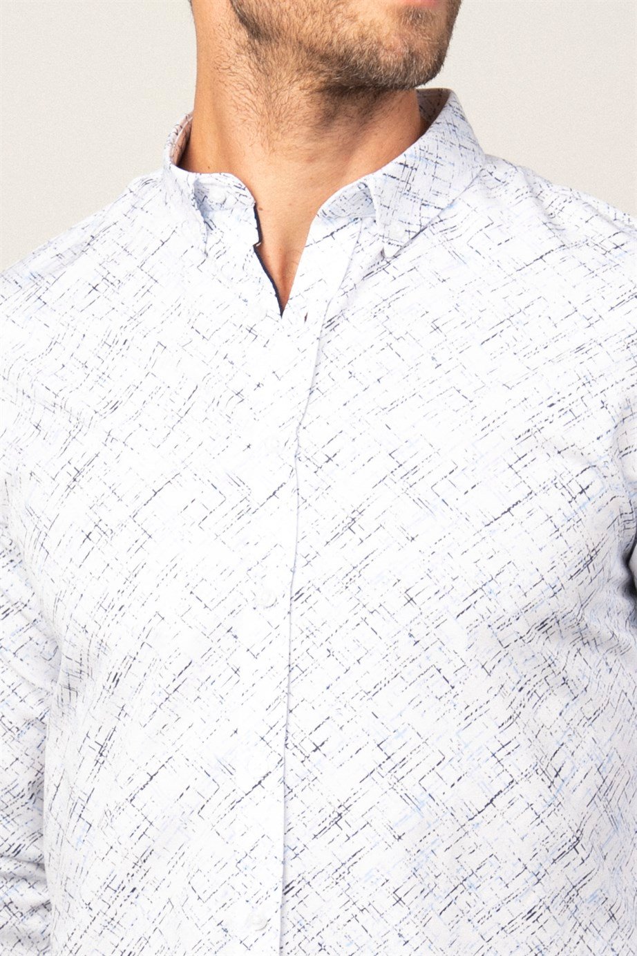 Slim Fit Dar Kesim Desenli Spor Erkek Gömlek