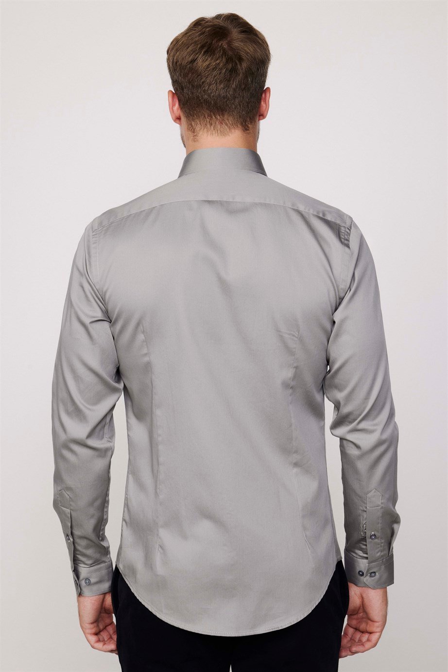 Slim Fit Koton Saten Premium Seri Erkek Gri Gömlek