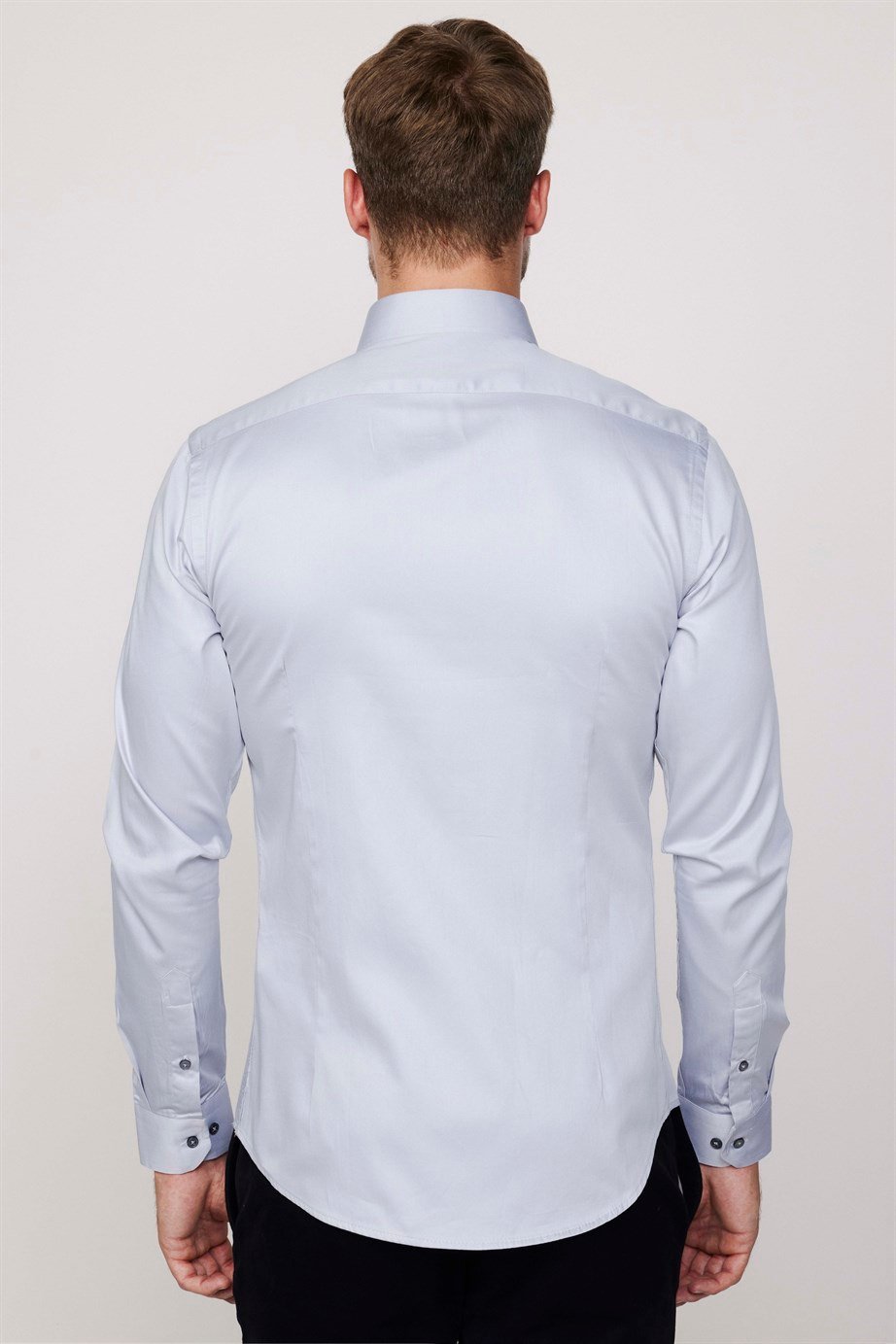 Slim Fit Koton Saten Premium Seri Erkek Gri Gömlek