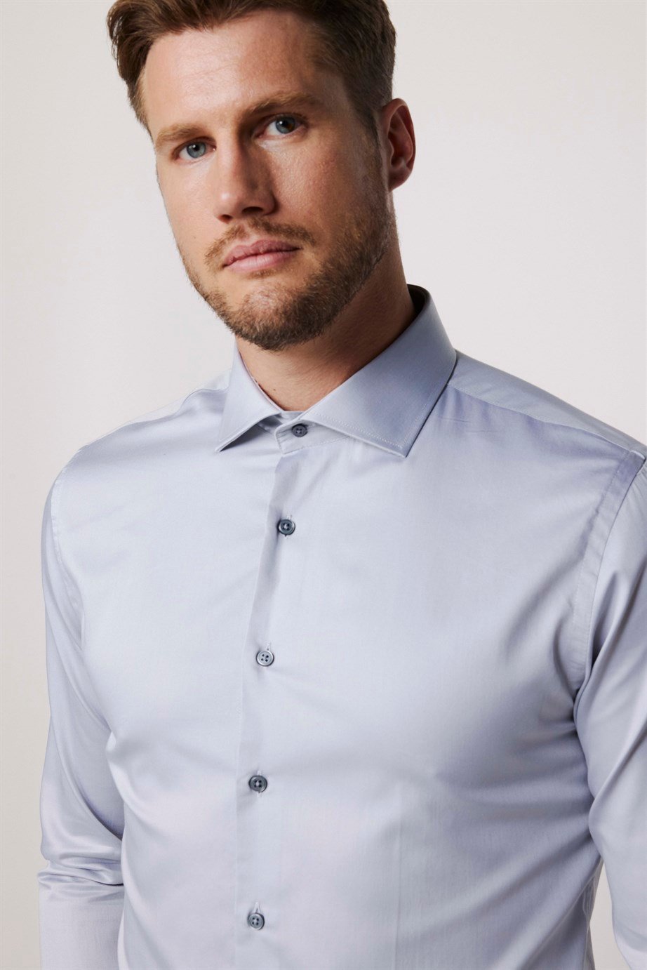 Slim Fit Koton Saten Premium Seri Erkek Gri Gömlek