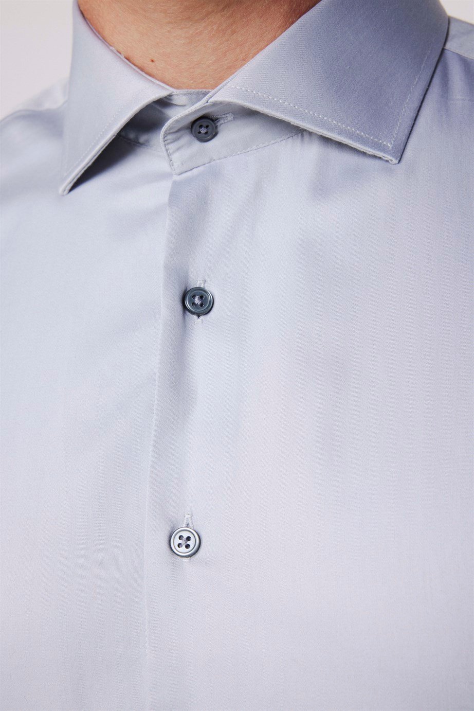 Slim Fit Koton Saten Premium Seri Erkek Gri Gömlek