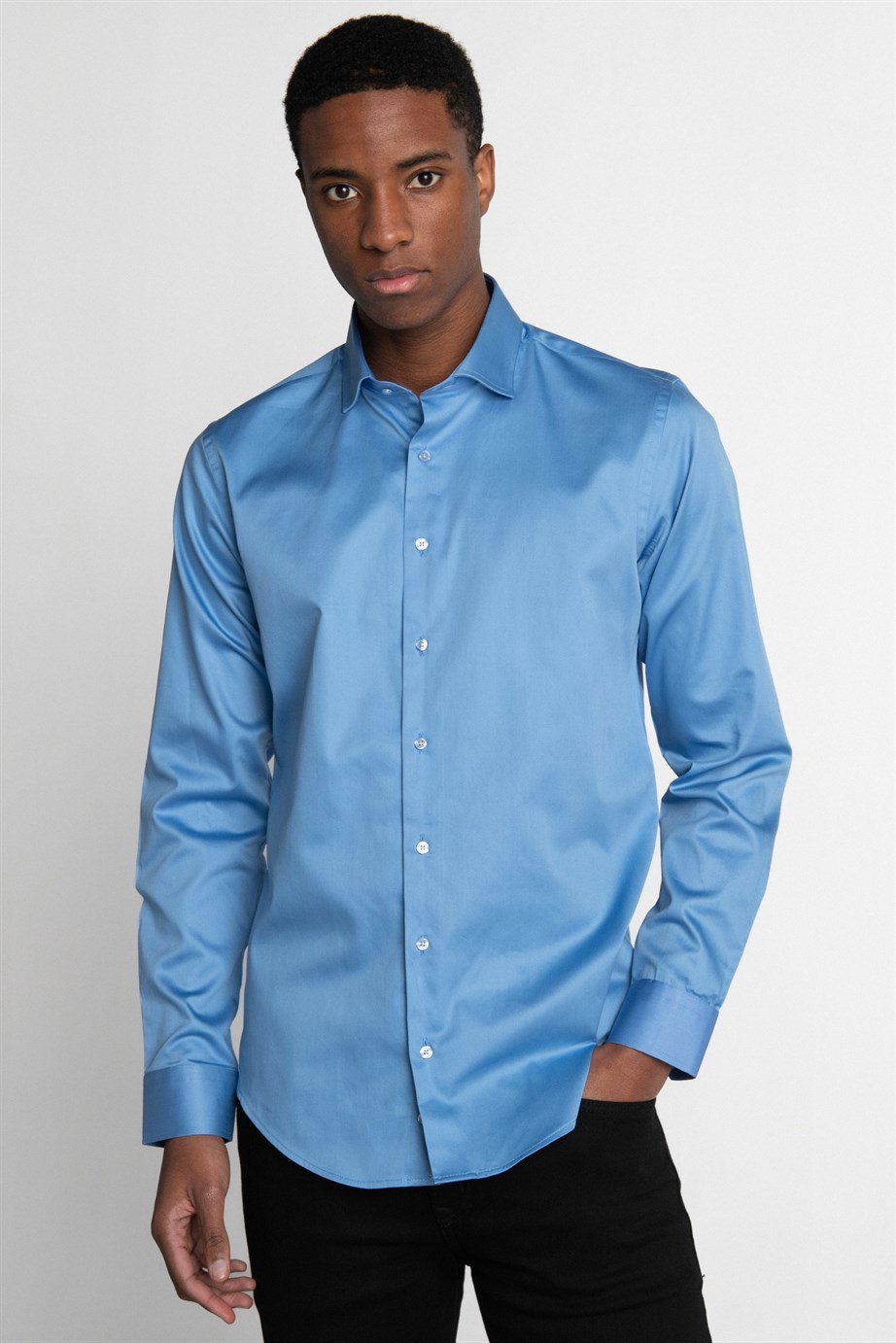 Slim Fit Koton Saten Premium Seri Erkek Gömlek