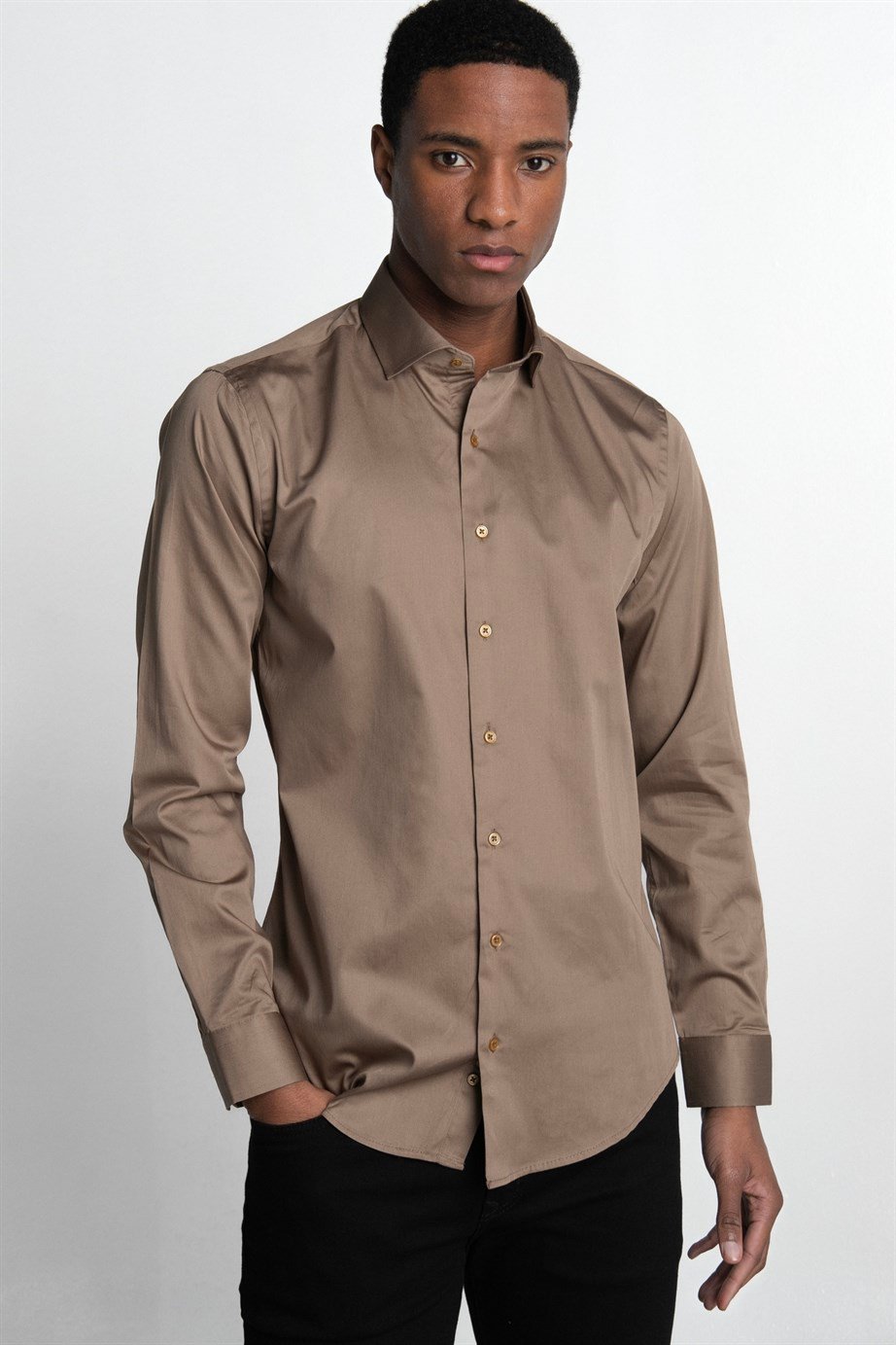 Slim Fit Koton Saten Premium Seri Erkek Gömlek