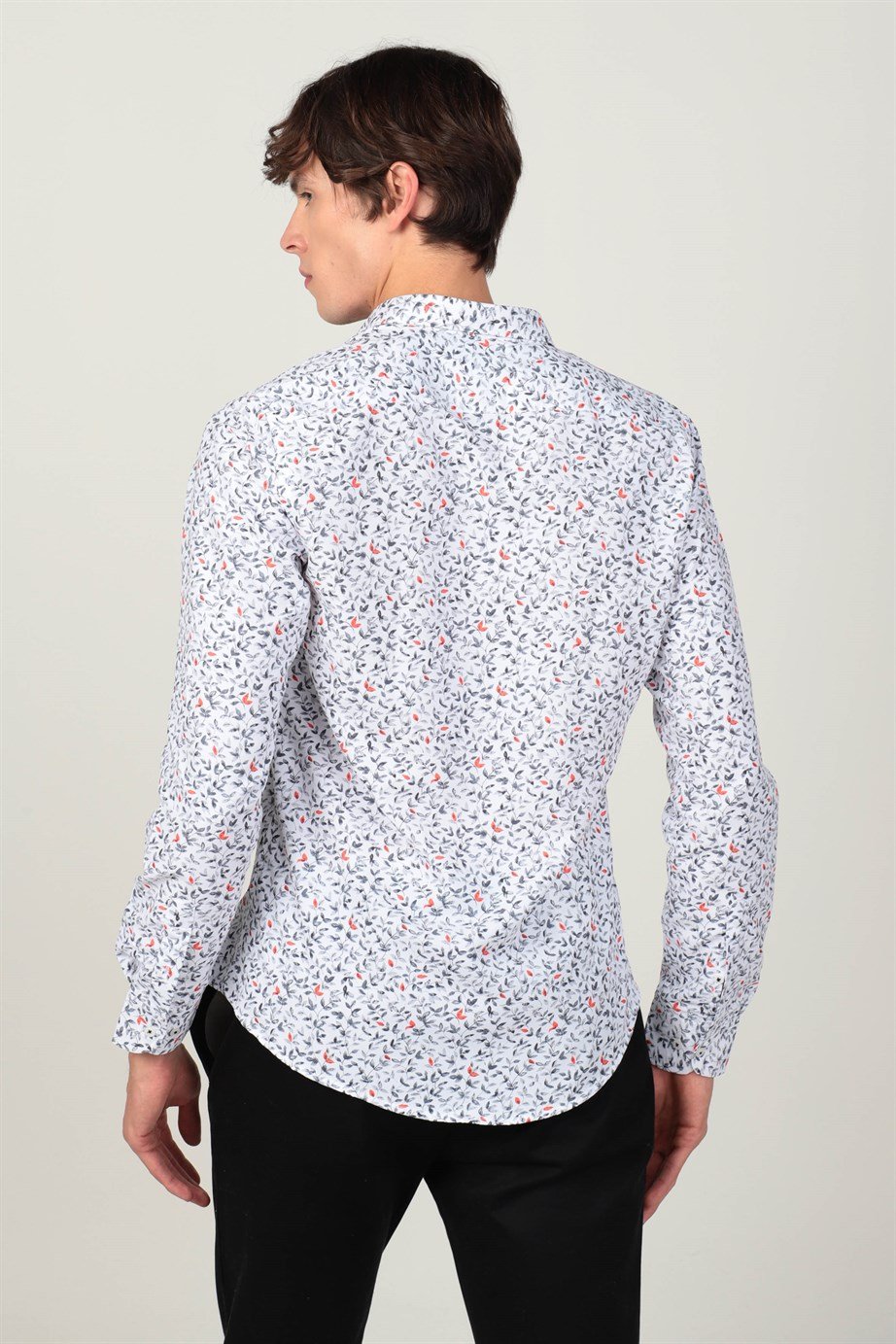 Slim Fit Uzun Kol Baskılı Desenli Yaka Düğmeli Erkek Gömlek