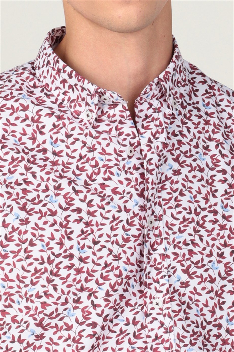 Slim Fit Uzun Kol Baskılı Desenli Yaka Düğmeli Erkek Gömlek