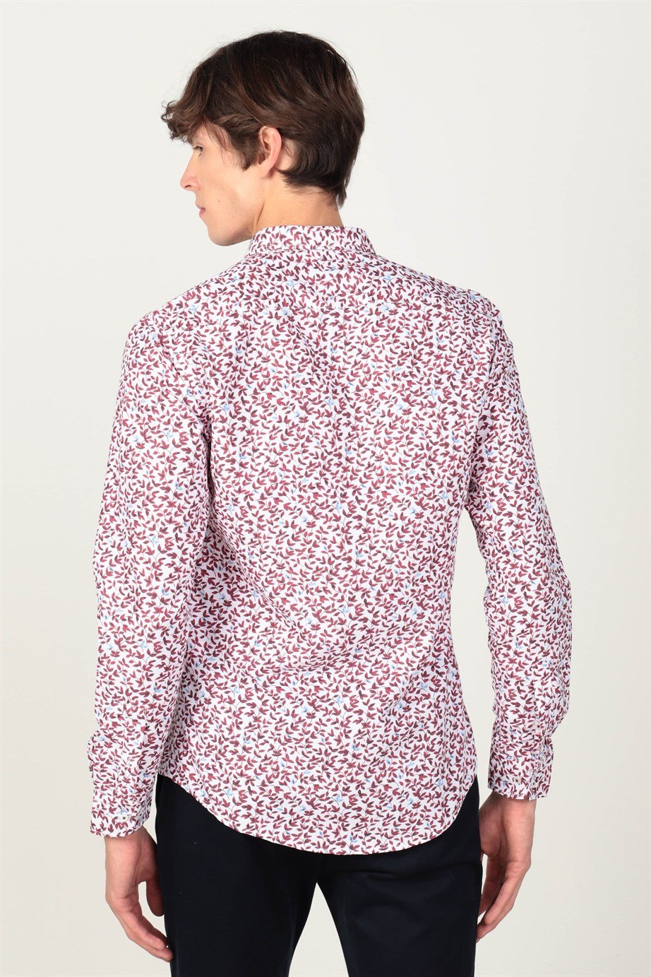 Slim Fit Uzun Kol Baskılı Desenli Yaka Düğmeli Erkek Gömlek