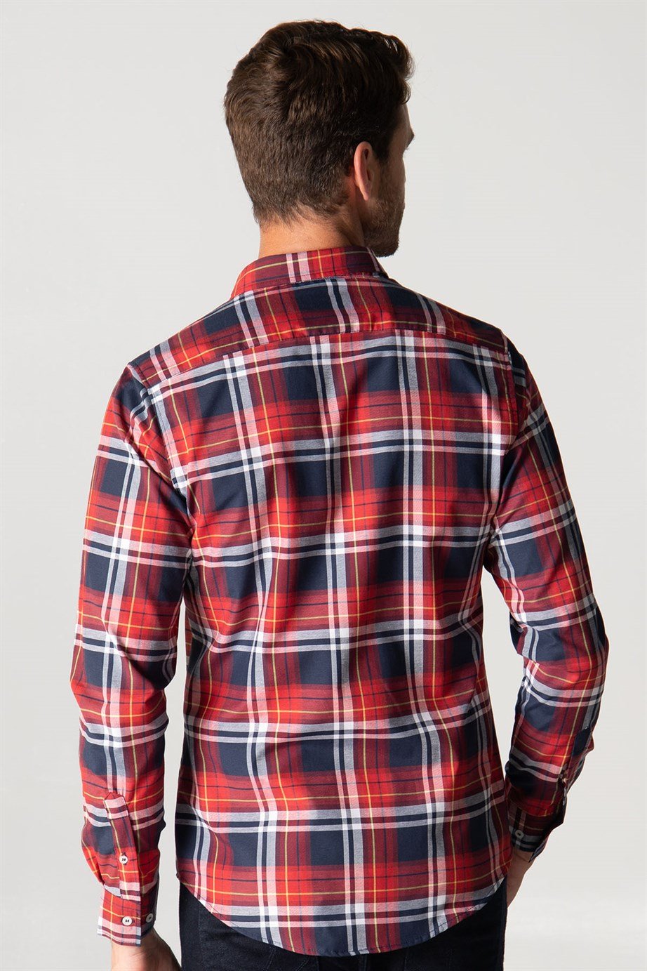 Slim Fit Uzun Kol Kareli Garnili Erkek Gömlek