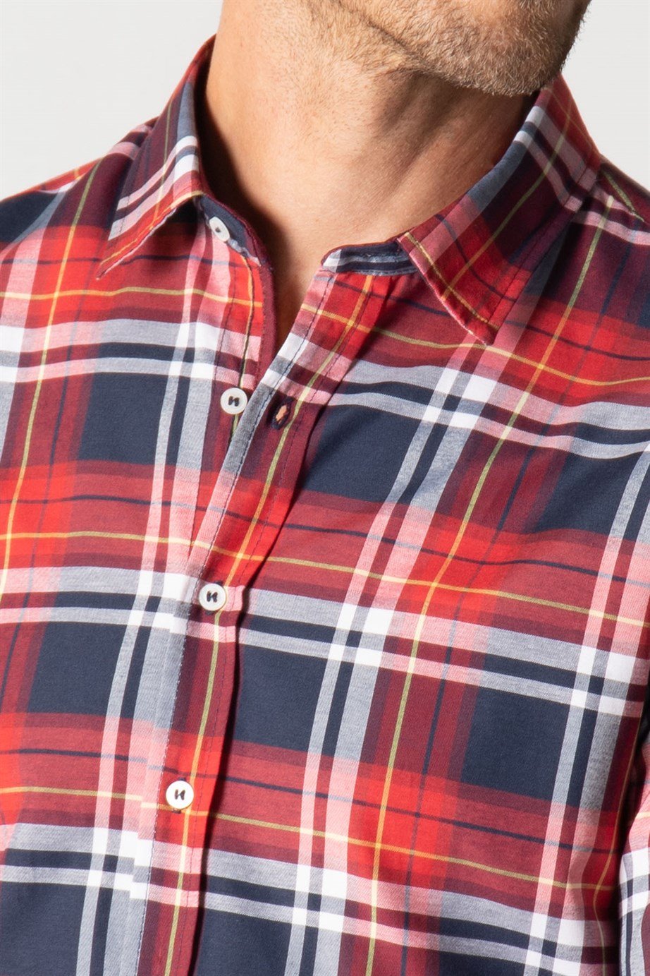 Slim Fit Uzun Kol Kareli Garnili Erkek Gömlek