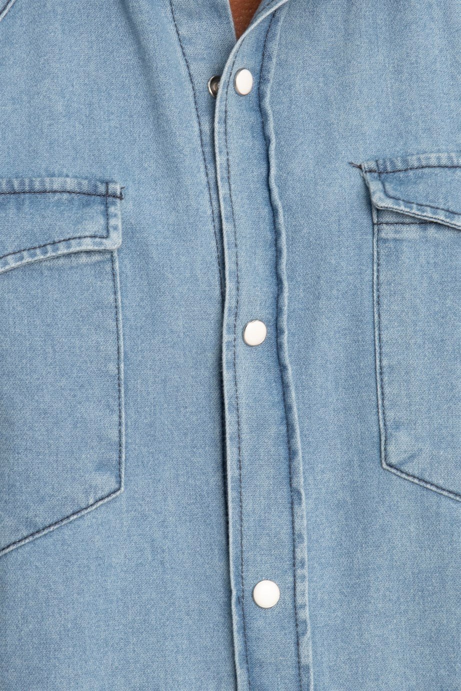 Slim Fit Çift Cep Kapaklı Parça Dikişli Denim Erkek Gömlek