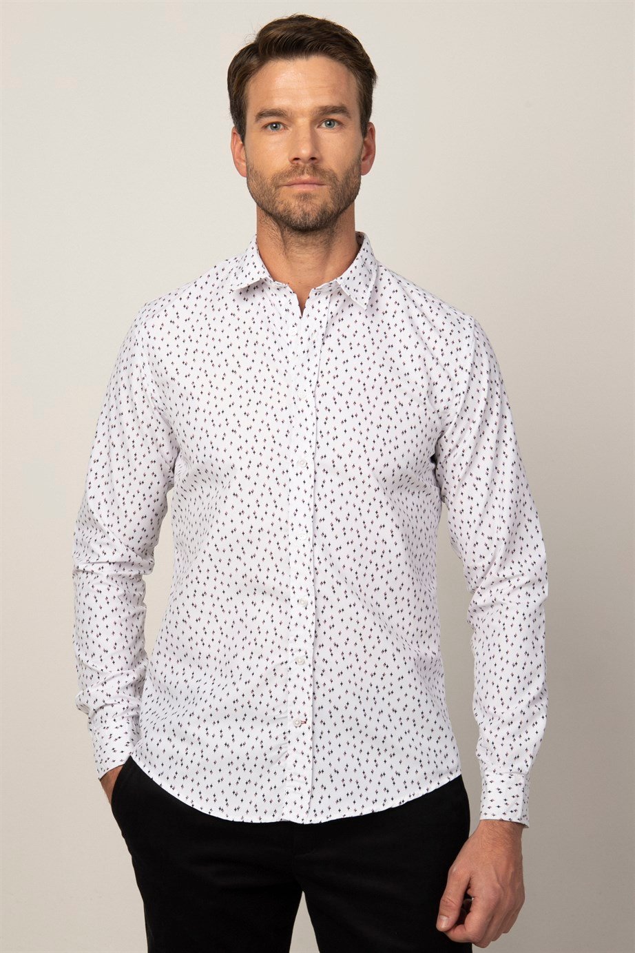 Slim Fit Uzun Kol Baskılı Erkek Gömlek