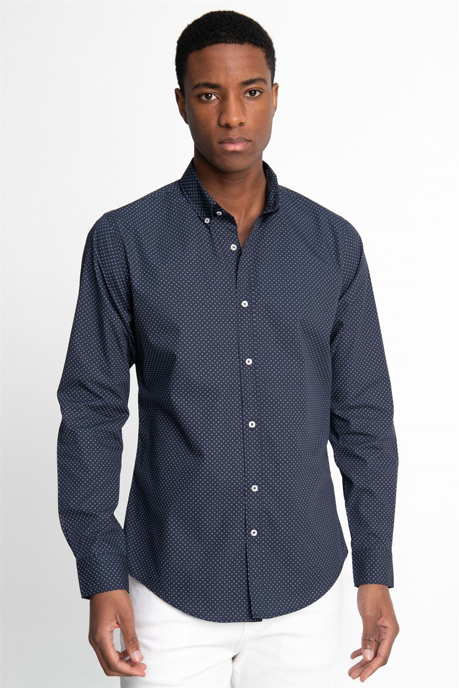 Slim Fit Dar Kesim Pamuklu Kolay Ütülenebilir Desenli Erkek Gömlek