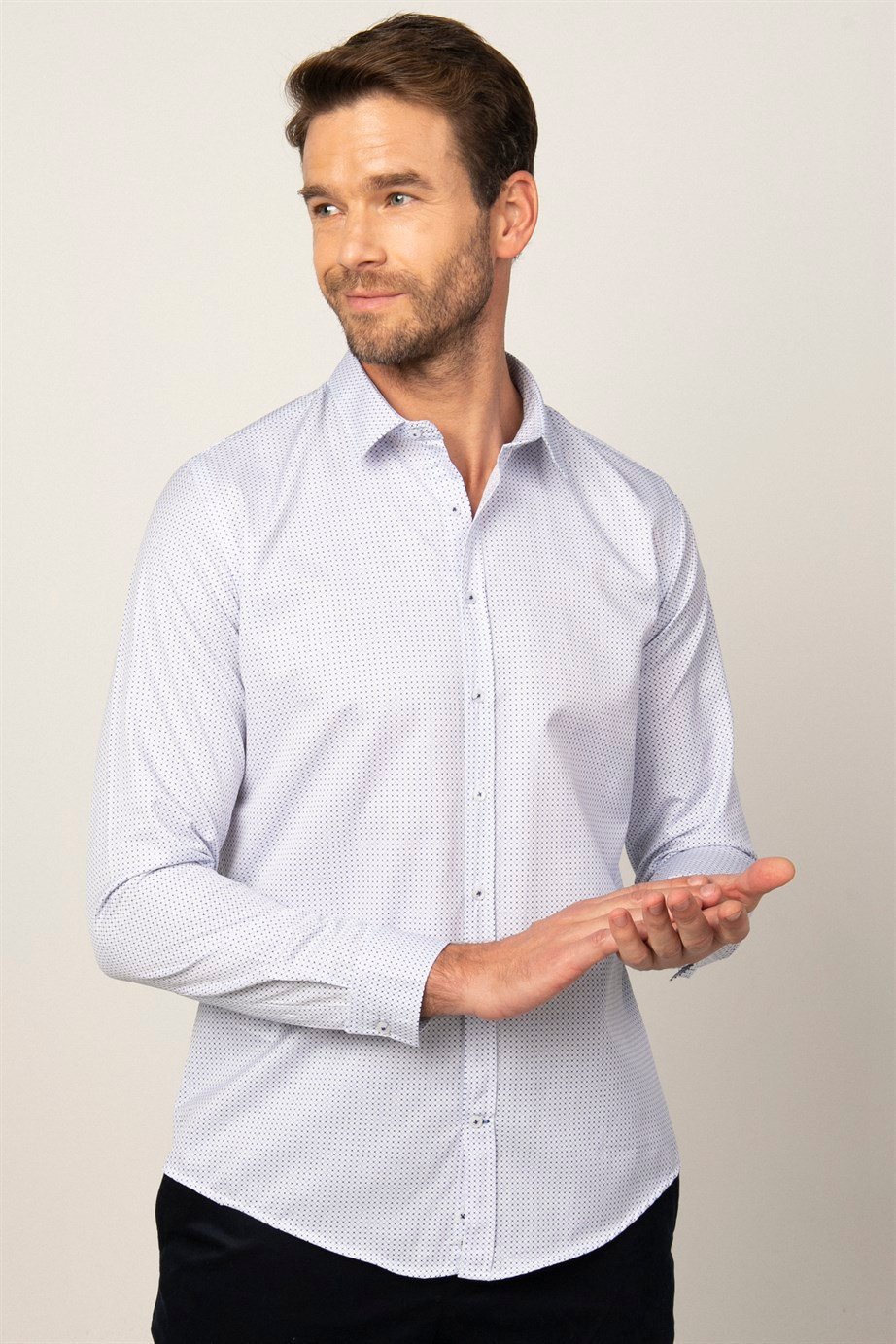 Slim Fit Uzun Kol Baskılı Erkek Gömlek