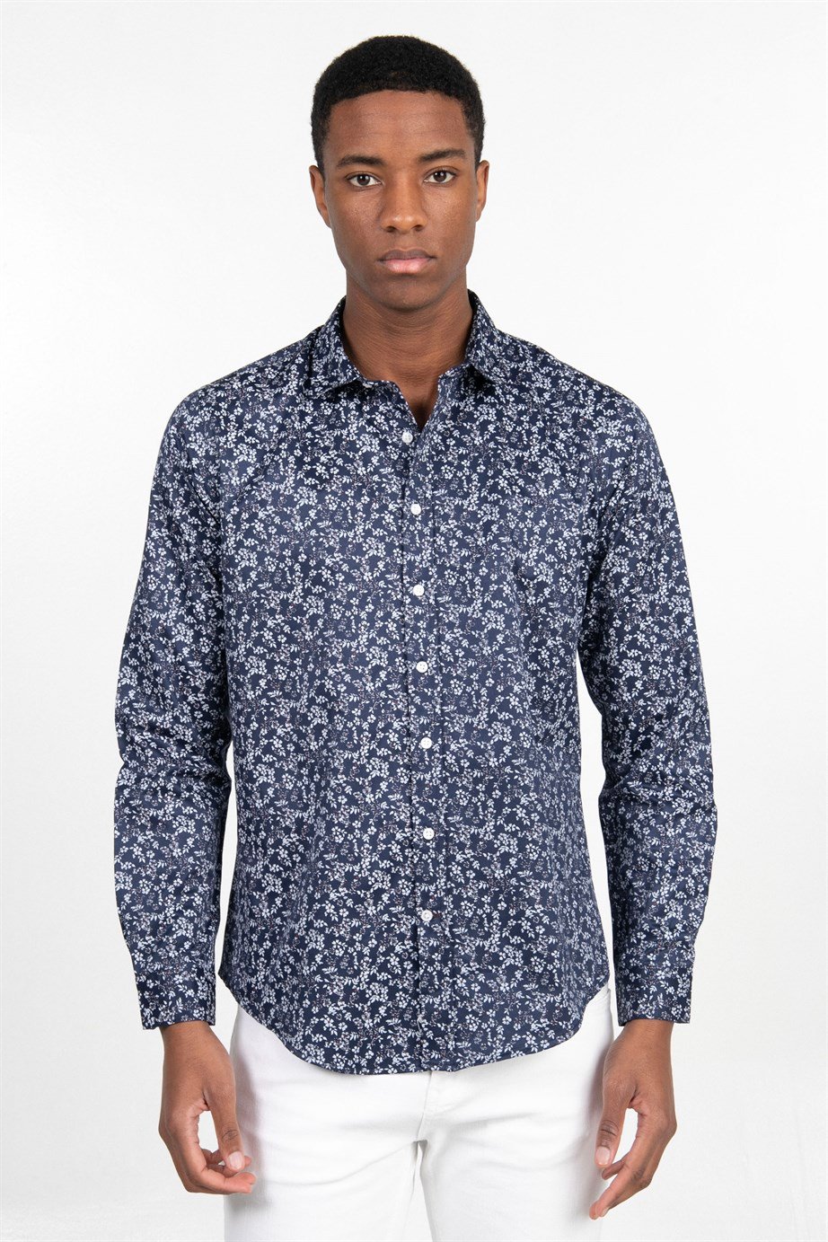 Slim Fit Dar Kesim Desenli Pamuklu Kolay Ütülenebilir Erkek Gömlek