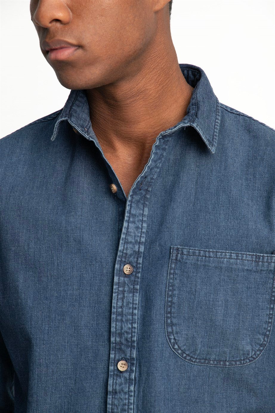 Slim Fit Uzun Kol Tek Cep Denim Kot Erkek Gömlek