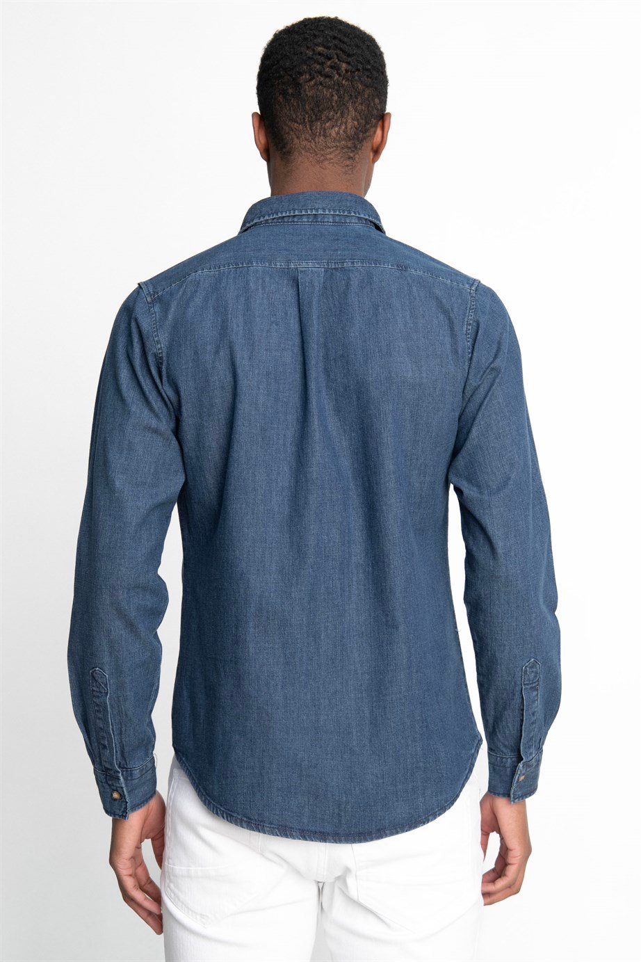 Slim Fit Uzun Kol Tek Cep Denim Kot Erkek Gömlek