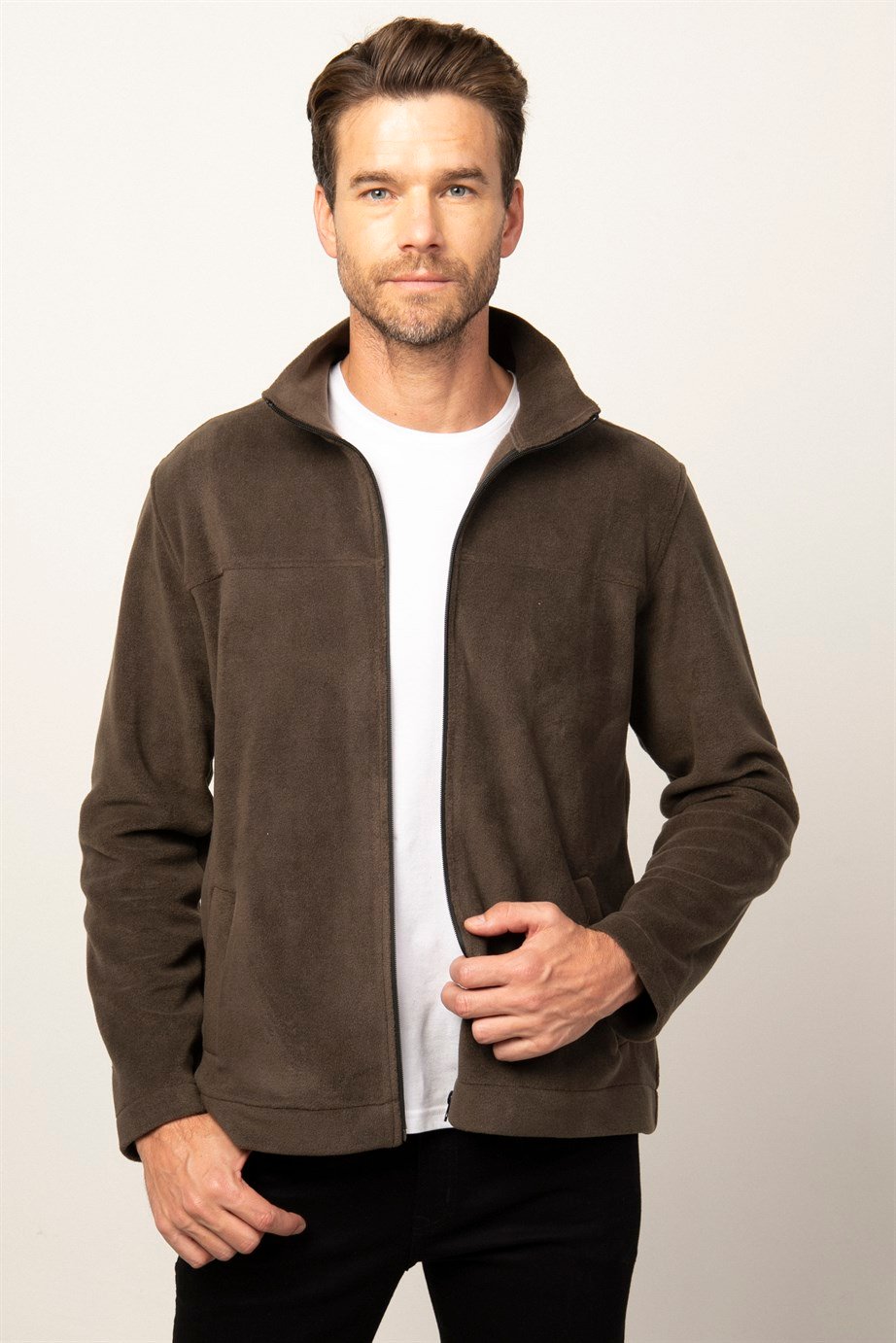 Slim Fit Fermuarlı Flota Cepli Erkek Ceket Polar
