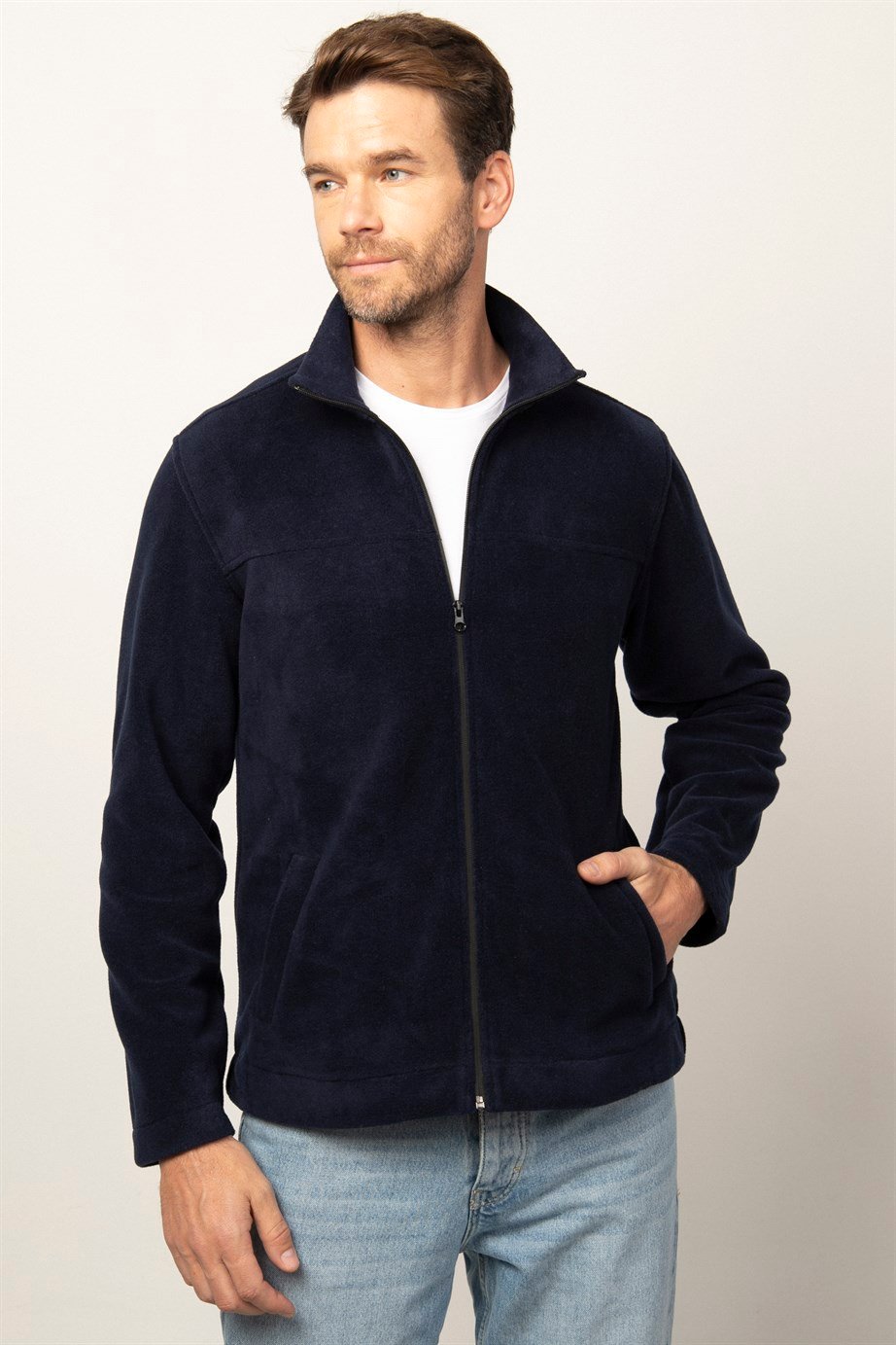 Slim Fit Fermuarlı Flota Cepli Erkek Ceket Polar