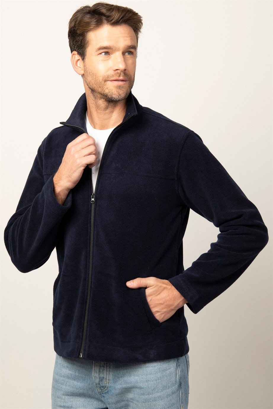 Slim Fit Fermuarlı Flota Cepli Erkek Ceket Polar