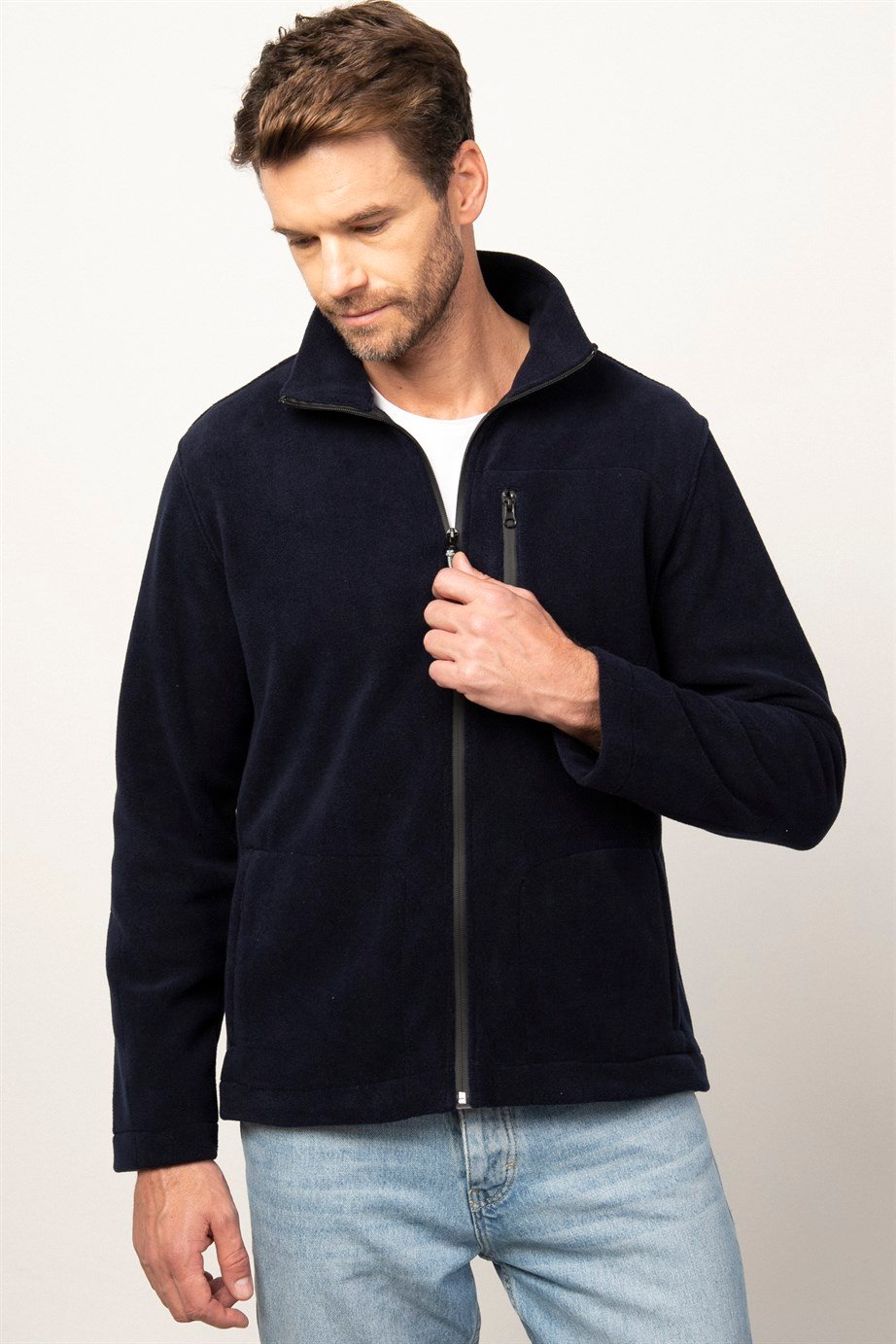 Slim Fit Tam Fermuarlı 3 Cepli Filotalı Erkek Ceket Polar