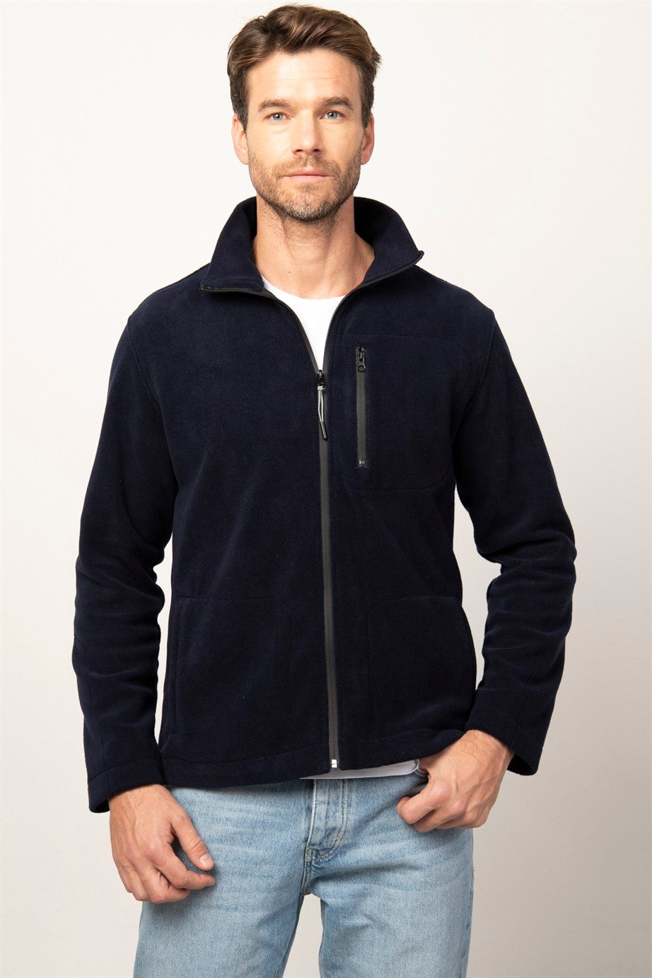 Slim Fit Tam Fermuarlı 3 Cepli Filotalı Erkek Ceket Polar